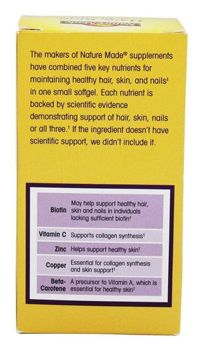 Nature Made Hair Skin & Nails With 2500 Mcg Of Biotin Softgels 60 Count For Supporting Healthy Hair Skin And Nails