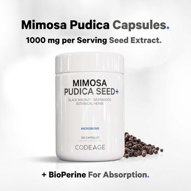Codeage Organic Mimosa Pudica Seed Capsules - Mimosa Pudica Seeds Supplement - Black Walnut Cloves Vidanga Neem BioPerine - All in One - Sensitive Plant Pills - Non-GMO & Vegan - 120 Capsules