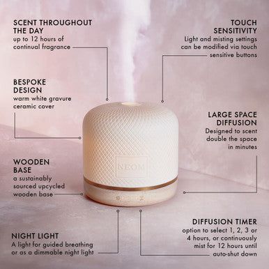 Neom Wellbeing Pod Luxe | Premium Ultrasonic Essential Oil Diffuser | Ceramic Cover, Remote Control, Led Light & Timer | Aromatherapy Diffuser | Home Fragrance