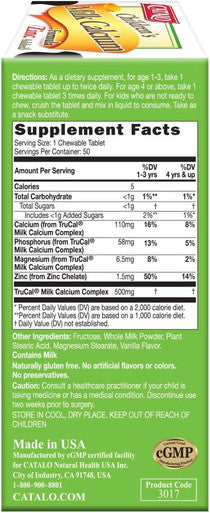 CATALO Childrens Milk Calcium Formula Zinc Added Promote Bone Growth and Teeth Development with Milk Calcium and Zinc 50 Chewable Tablets
