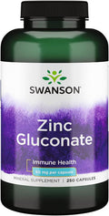 Swanson Zinc Gluconate - Mineral Supplement Promoting Prostate Health Vision Health & Immune Support - Gluconate Form for Optimal Absorption - (250 Capsules 50mg Each)