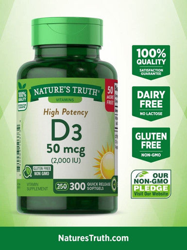 Nature's Truth Vitamin D3, 2,000 IU, Bonus, 250+50 Count
