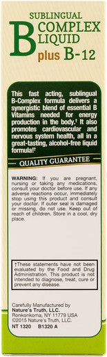 Nature's Truth Sublingual Vitamin B Complex Plus B-12 Fast Acting Flavored Liquid, Natural Berry Flavor, 2 Fluid Ounce (Pack of 3)