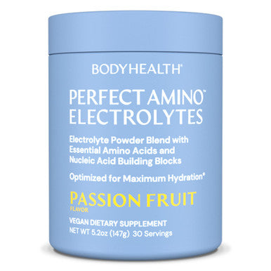 BodyHealth PerfectAmino Electrolytes Powder No Sugar Hydration Fasting Keto Zero Sugar Electrolytes Drink Mix with Trace Minerals - Passion Fruit - 30 Servings