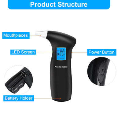 Haptique Breathalyzer With Lcd Digital Display Portable Tester For Alcohol Includes 12 Mouthpieces(Blue)