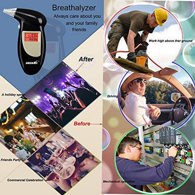 Greenwon Battery Powered Breathalyzer Keychain Digital Alcohol Tester Detector Breath Analyzer Audible Alert Portable With Lcd Display And Mouthpiece Personal Use G/Black '