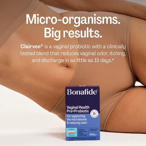 Clairvee By Bonafide. Vaginal Probiotic For Relief From Odor Itching & Discharge. Ã¢â‚¬â€ 2-Month Supply (30 Capsules)