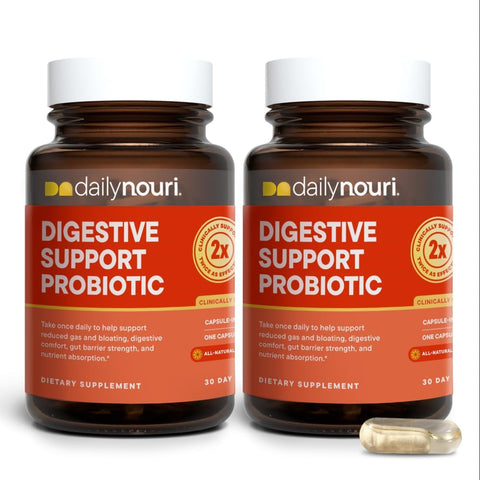 Dailynouri Digestive Support Probiotic For Women & Men Supports Bloating Relief Digestive Comfort Gas & Gut Health 3 Clinically Studied Strains + Vegan Omega Oil 30Day Supply
