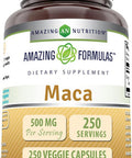 Amazing Nutrition Formulas Maca 500mg 250 Veggie Capsules | Non-GMO | Gluten | Made in USA | Suitable for Vegetarians