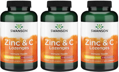 Swanson Zinc & Vitamin C Lozenges 25/100 Milligrams 200 Lozenges (3 Pack)