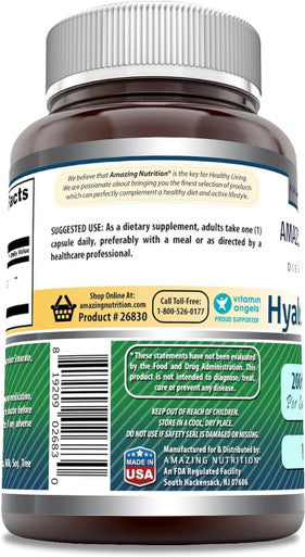 Amazing Nutrition Formulas Hyaluronic Acid Supplement | 200 Mg Per Serving | 120 Capsules | Non-GMO | Gluten | Made in USA | Pack of 2