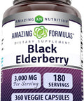 Amazing Nutrition Formulas Sambucus Black Elderberry Supplement | 3000 Mg Per Serving | 360 Veggie Capsules Supplement | Non-GMO | Gluten | Made in USA