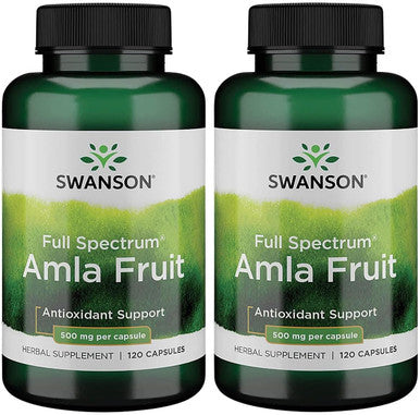 Swanson Full Spectrum Amla Fruit (Indian Gooseberry)-Ayurvedic Herbal Supplement Promoting Vitality & Energy Support-Packed with Phytonutrients to Support Wellness-(120 Capsules 500mg Each) 2 Pack