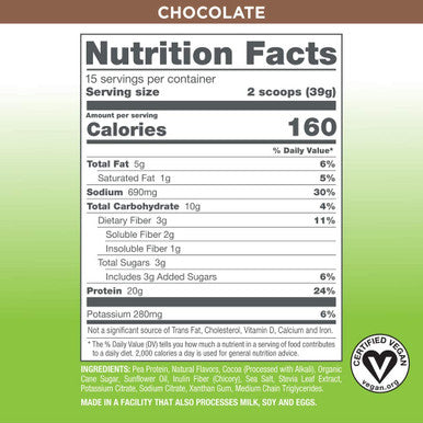 Vegansmart Plant Based Pea Protein Powder by Naturade Chocolate 15 Servings