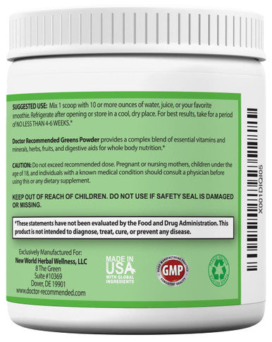 Greens Powder Doctor Recommended Complete Natural Whole Super Food Nutritional Supplement Greens Drink w/Organic Fruits Vegetables Pack of 3