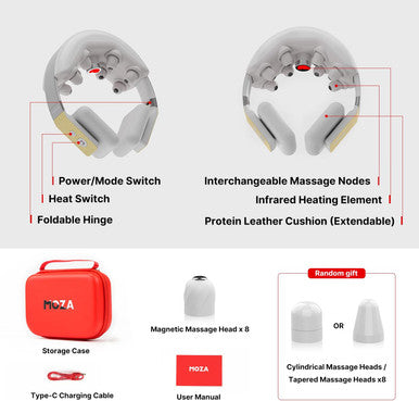 Moza Neck Massager With Heat, Cordless Shiatsu Neck Massager For Muscle Pain Relief Electric Deep Tissue Kneading Massage, Portable Heated Neck Massager, For Women, Men, Grey