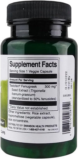 Swanson Testofen Fenugreek Extract - Ayurvedic Herbal Supplement Promoting Health for Men and Women - (60 Veggie Capsules 300mg Each) 2 Pack