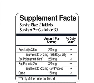Bee And You Royal Jelly Tablet, Propolis Extract, Bee Pollen, 100% Natural Superfood, Ultra Pure, Immune Support Supplement, Improve Energy, Focus, Antioxidants, Fresh, Keto, Paleo, Gluten- 60Ct