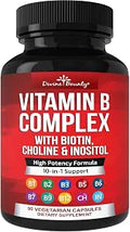 Divine Bounty Super B Complex Vitamins All B Vitamins Including B12 B1 B2 B3 B5 B6 B7 B9 Folic Acid Vitamin B Supplement Support Healthy Energy Metabolism 90 Vegetarian Capsules