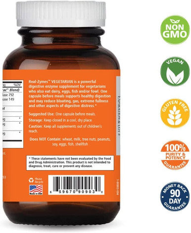 Real-ZymesÃƒâ€šÃ¢â€žÂ¢ Vegetarian Digestive Enzymes Supplement with Probiotics for Better Digestion - Natural Support for Relief of Bloating, Gas, Belching, Diarrhea, Constipation, IBS, etc. - 90 Caps