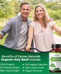 Zazzee Usda Organic Holy Basil 20:1 Extract, 6000 Mg Strength, 2.5% Ursolic Acid, 120 Vegan Capsules, 4 Month Supply, Concentrate