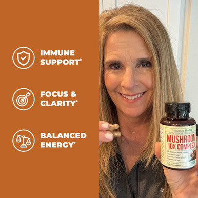 10X Mushrooms Supplement Complex - Nootropic and Immune Support for Brain, Cognition, Memory, Focus and Mental Clarity. With Lions Mane, Reishi Extract, Chaga, Turkey Tail, Black Fungus & More