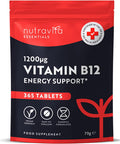 High Strength Vitamin B12 1200Mcg Tablets - 365 Vegan Methylcobalamin Vitamin B Tablets - Contributes To The Reduction Of Tiredness And Fatigue - Vit B12 - Made In The Uk By Nutravita