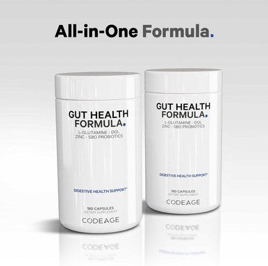 Codeage Gut Health Supplements Vegan Formula - L Glutamine Zinc Turkey Tail Mushroom Powder Tonic Mushroom Maitake Micro Algae Mineral Licorice Root DGL - Probiotics Prebiotics - 180 Capsules
