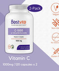 Vitamin C 1000mg (240 Vegetarian Capsules) (120 x 2) with Citrus Bioflavinoids - No Stearates - Vegan - Non GMO - Gluten Free
