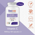 Vitamin C 1000mg (240 Vegetarian Capsules) (120 x 2) with Citrus Bioflavinoids - No Stearates - Vegan - Non GMO - Gluten Free