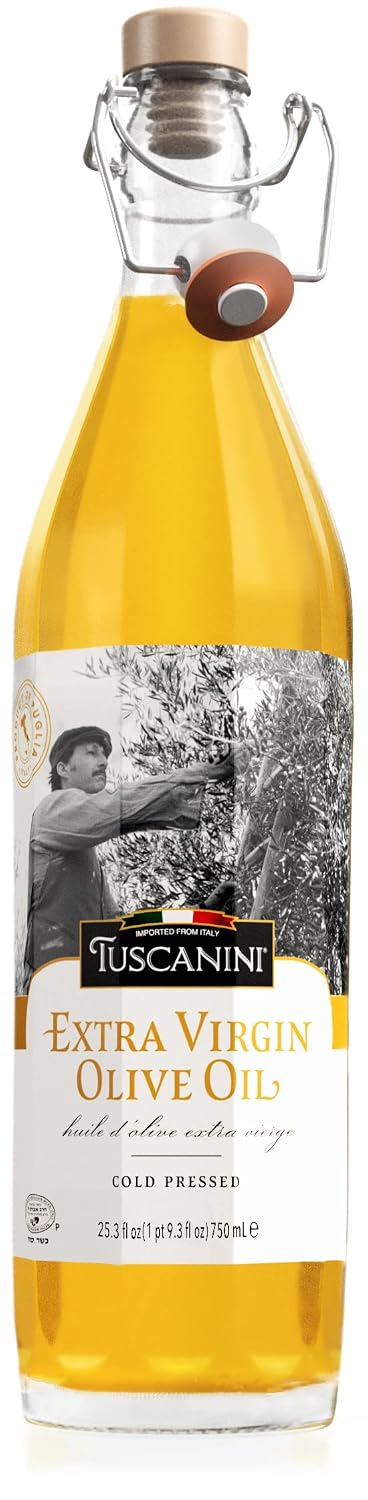 Tuscanini Premium Italian Extra Virgin Olive Oil, 25.3oz | Product of Italy, Ultra-Premium Unfiltered, Cold Pressed, Non GMO, Perfect for Salads, Dipping Oils, Marinades, & Cooking