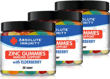Absolute Immunity ZINC and Elderberry Gummies Immune System Health Adults and Kids 30ct. 3 Pack