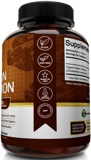 NutriFlair Organic Ceylon Cinnamon Supplement 1200mg 180 Count Pack of 1