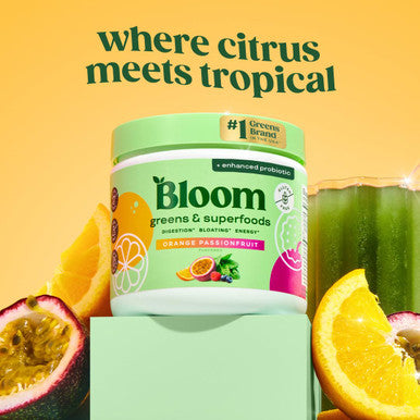 Bloom Nutrition Superfood Greens Powder Digestive Enzymes with Probiotics and Prebiotics Gut Health Bloating Relief for Women Chlorella Juice Mix w/Beet Root Powder 30 SVG Orange Passionfruit