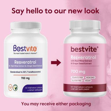 Bestvite Resveratrol 700mg (120 Vegetarian Capsules) with Red Wine Extract & Grape Seed Extract - Standardized to 50% TransResveratrol - No Stearates - Vegan - Non GMO - Gluten