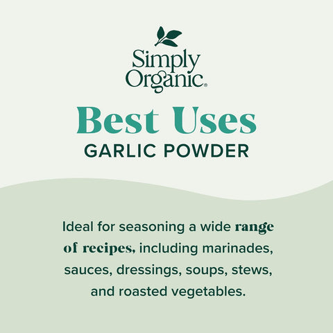 Simply Organic Garlic Powder, 3.64-Ounce Jar, Pure A-Grade Organic Garlic, Dried & Ground, Kosher, No ETO, Non GMO | Pure A-Grade Organic Garlic, Dried & Ground, Kosher, No ETO, Non GMO