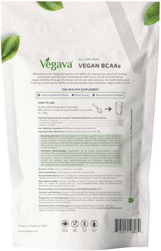 Vegava Natural Vegan BCAAs Unflavoured 400g | Plant-Based Vegan Dietary Supplement | Branch Chain Amino Acids