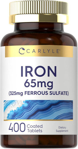 Carlyle Iron Ferrous Sulfate 365Mg, 65 Mg 400 Tablets Non-Gmo, Gluten Free, And Vegetarian Supplement High Potency