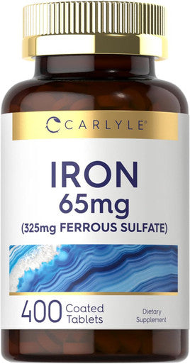 Carlyle Iron Ferrous Sulfate 365mg 65 mg | 400 Tablets | Non-GMO Gluten and Vegetarian Supplement | High Potency