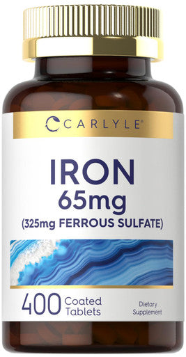 Iron Ferrous Sulfate 65 Mg | 400 Tablets | Non-Gmo, Gluten Free, And Vegetarian Supplement | High Potency | By Carlyle