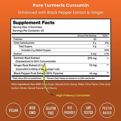 Turmeric Gummies for Adults Peach Flavor - Extra Strength Joint Support Gummies with Turmeric Curcumin with Black Pepper Extract and Ginger - Turmeric and Ginger Peach Gummies Vitamins for Adults