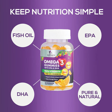 Omega 3 Fish Oil Gummies - Extra Strength EPA & DHA Omega-3 Fatty Acids - Orange Flavor, Natural Brain, Heart and Joint Support, 150 mg, Gummy Vitamin for Men & Women & Adults - 60 Gummies