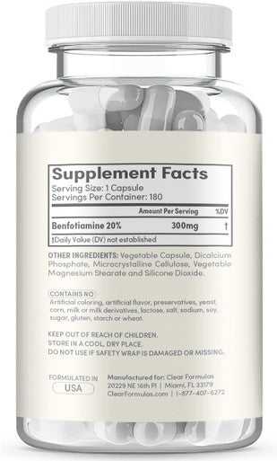 High Absorption Vitamin B1 Benfotiamine 300Mg - Benfotiamine Supplement For Glycation Heart And Nerve Support - Vegan Non-Gmo & Gluten Fat Soluble Thiamine B1 Supplement (180 Servings)