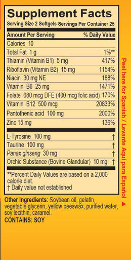High Potency B Vitamins And Amino Acids, Fuel For Today'S Active Men, No Caffeine, No Sugar, Dietary Supplement, Made In Usa,50 Softgels