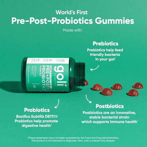 Goli Nutritional Supplement Pre+Post+Probiotics Gummy - 300 Count - World'S First 3-In-1 Gluten- Vegan Non-Gmo And Gelatin-.