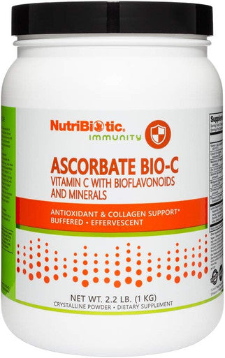 Nutribiotic - Ascorbate Bio-C 16 Oz Effervescent Vitamin C Powder With Lemon Bioflavonoids & Minerals Calcium Magnesium Zinc Selenium & More Bioavailable Antioxidant & Collagen Support Vegan