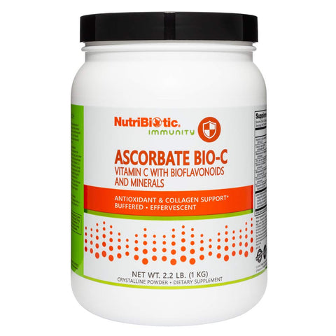 NutriBiotic Ascorbate BioC Effervescent Vitamin C Powder With Lemon Bioflavonoids and Minerals Calcium Magnesium Zinc Selenium and More Bioavailable Antioxidant and Collagen Support Vegan 16 Oz