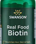 Swanson Real Food Biotin Vitamin B-7 Hair Skin Nail Metabolism Health from Organic Hummingbird Tree Vegan Gluten- Non-GMO B7 5000 mcg 90 Veggie (Caps)