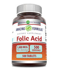 Amazing Formulas Folic Acid 1000 Mcg (1 Mg) Tablets Supplement | Vitamin B9 | Non-Gmo | Gluten Free | Made In Usa (500 Count)