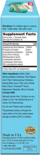 CATALOChildrens Probiotics Chewable Formula Support Immune and Digestive Health Improve Oral Health with 5 Strains and 5 Billion Active Probiotics 30 Mixed Berry Flavor Chewable Tablets